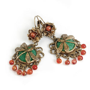 Dragonfly and Vintage Glass Earrings E217