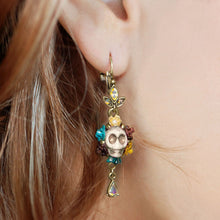 Load image into Gallery viewer, Bone Skull and Crystal Teardrop Earrings E241-BN