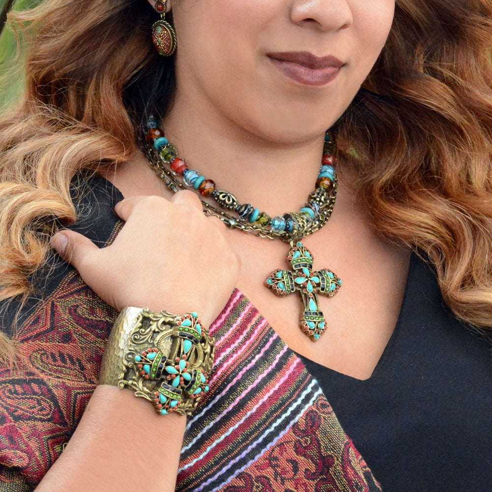 Mayan Cross Necklace & Bracelet Jewelry Set - sweetromanceonlinejewelry