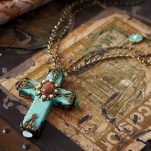 Load image into Gallery viewer, Cathedral Turquoise Cross Necklace