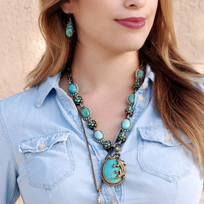 Southwest Desert Lizard Gemstone Necklace