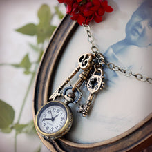 Load image into Gallery viewer, Steampunk Pocket Watch and Antique Key Necklace - Sweet Romance Wholesale