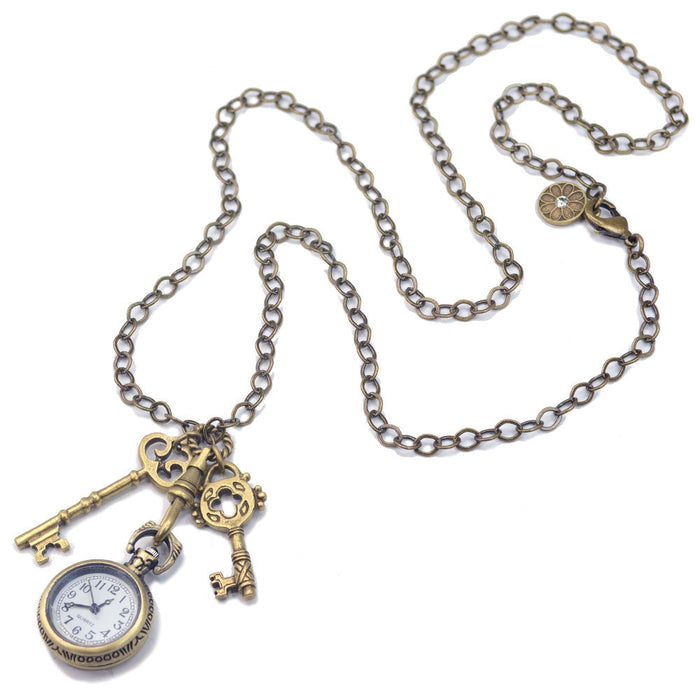 Steampunk Pocket Watch and Antique Key Necklace - Sweet Romance Wholesale