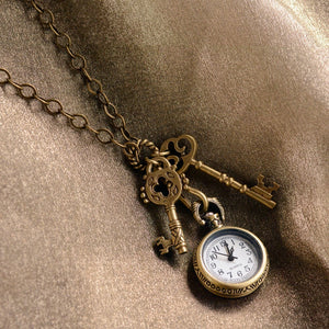 Steampunk Pocket Watch and Antique Key Necklace - Sweet Romance Wholesale
