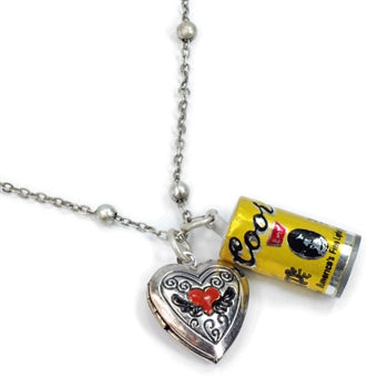 Biker Coors Beer Can and Heart Locket Charm Necklace N313