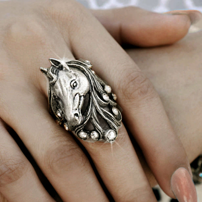 Horse Head Ring in Silver and Bronze