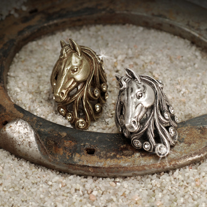 Horse Head Ring in Silver and Bronze