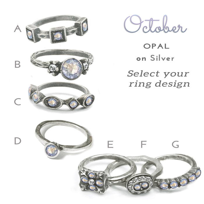 Stackable October Birthstone Ring - Opal Crystal
