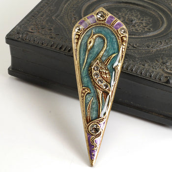 Enamel Egret Art Nouveau Pin Pendant  P144