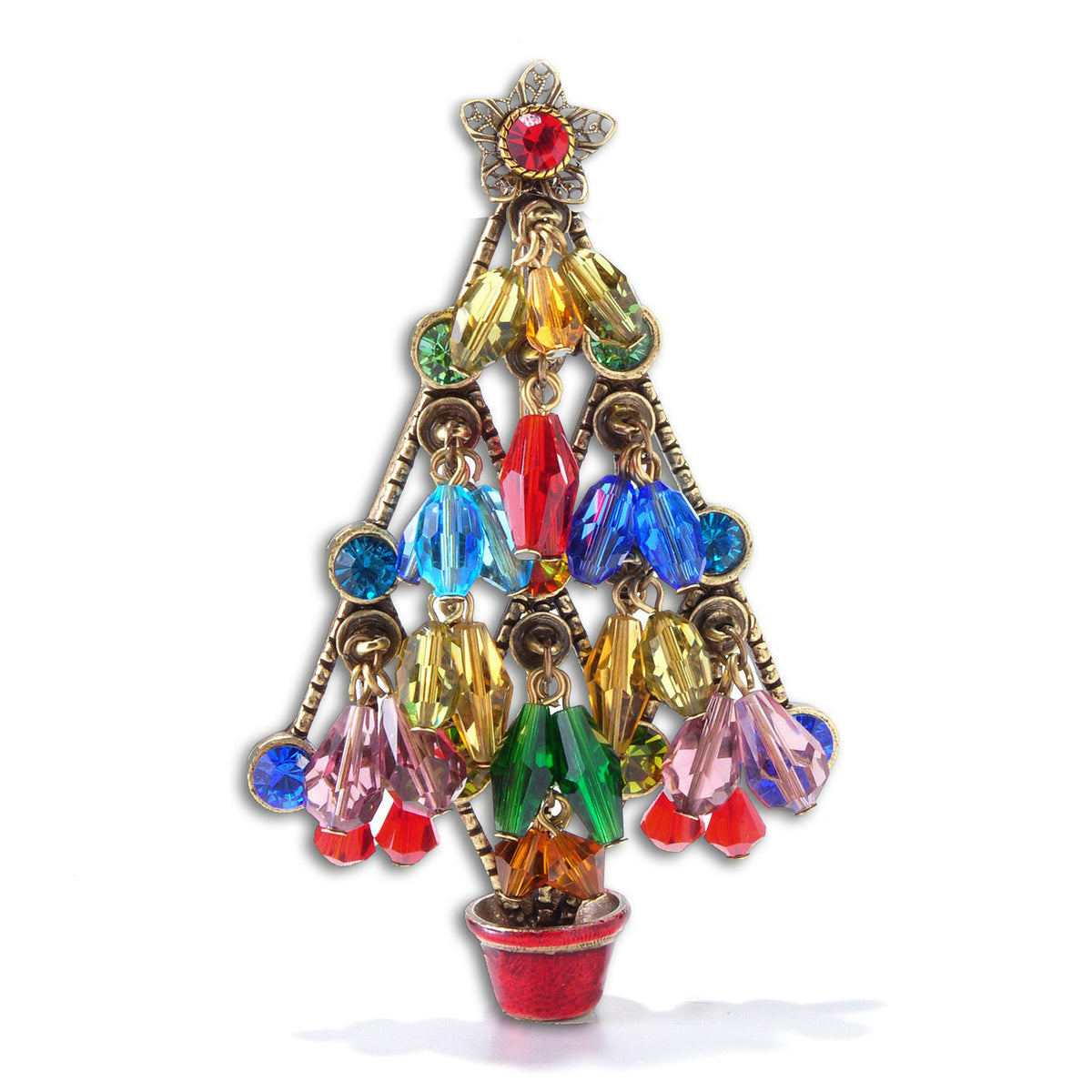 Crystal Beads Tree Christmas Pin