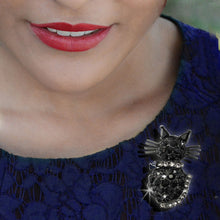 Load image into Gallery viewer, Black Cat Crystal Pin Brooch P213