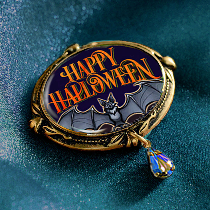 Happy Halloween Bat Retro Pin