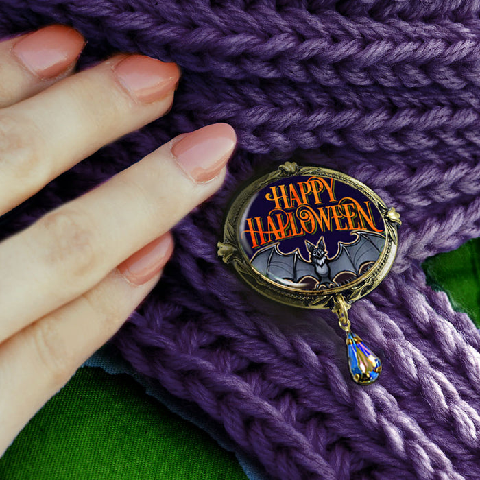 Happy Halloween Bat Retro Pin