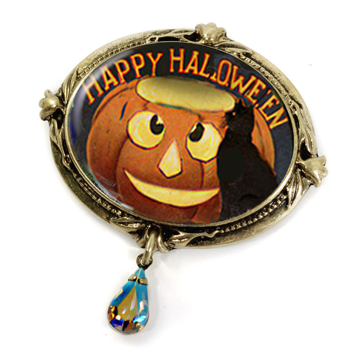 Jack-o-Lantern and Black Cat Retro Halloween Pin