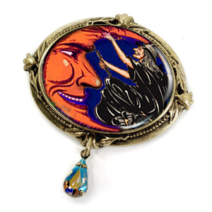 Witch and Moon Retro Halloween Pin