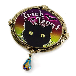 Trick or Treat Black Cat Halloween Pin