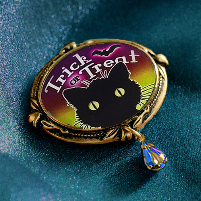 Trick or Treat Black Cat Halloween Pin