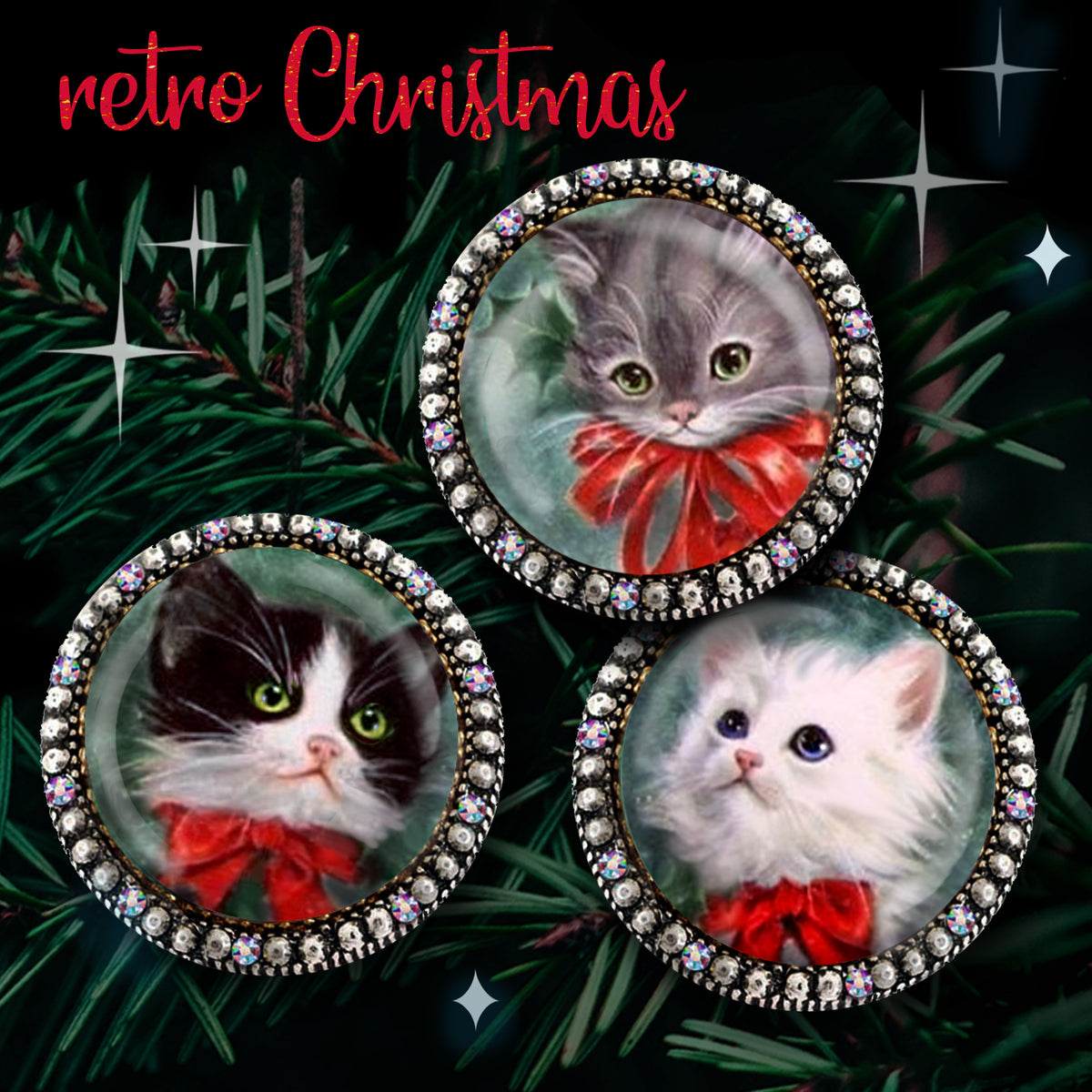Retro Christmas Kitten Pin