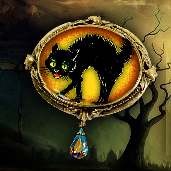 Black Cat Retro Halloween Pin