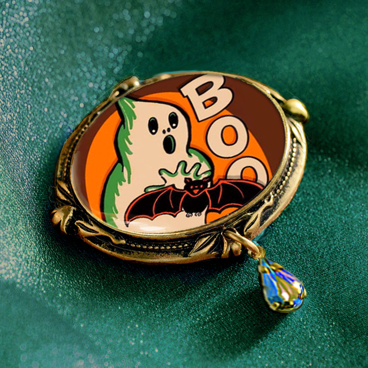 Boo Ghost and Bat Halloween Pin