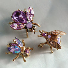 Load image into Gallery viewer, Set of 3 Crystal Bee Pins in Lilac, Lavender and Orchid P5280