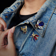 Load image into Gallery viewer, Red White Blue Crystal Bee Pin Set of 3