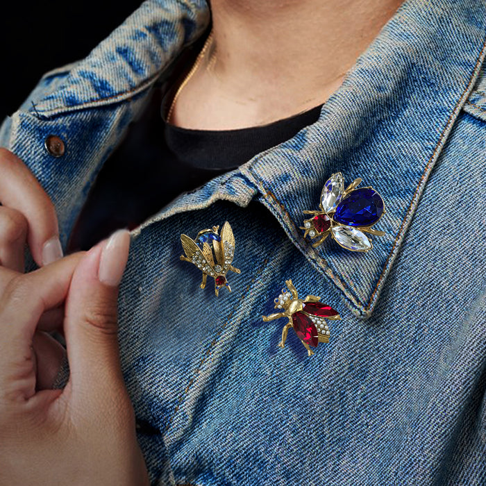 Red White Blue Crystal Bee Pin Set of 3