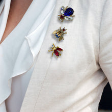 Load image into Gallery viewer, Red White Blue Crystal Bee Pin Set of 3