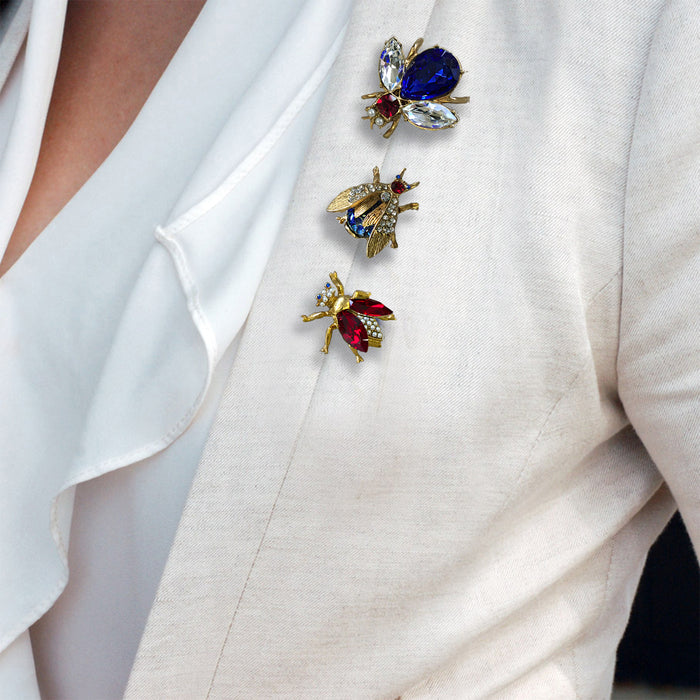 Red White Blue Crystal Bee Pin Set of 3