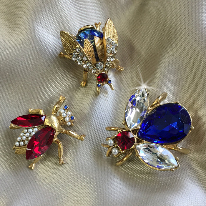 Red White Blue Crystal Bee Pin Set of 3