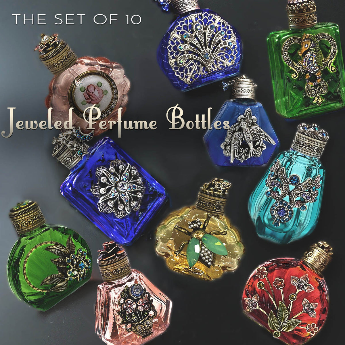 Cobalt Blue Celestial Vintage Mini Perfume Bottle BO621