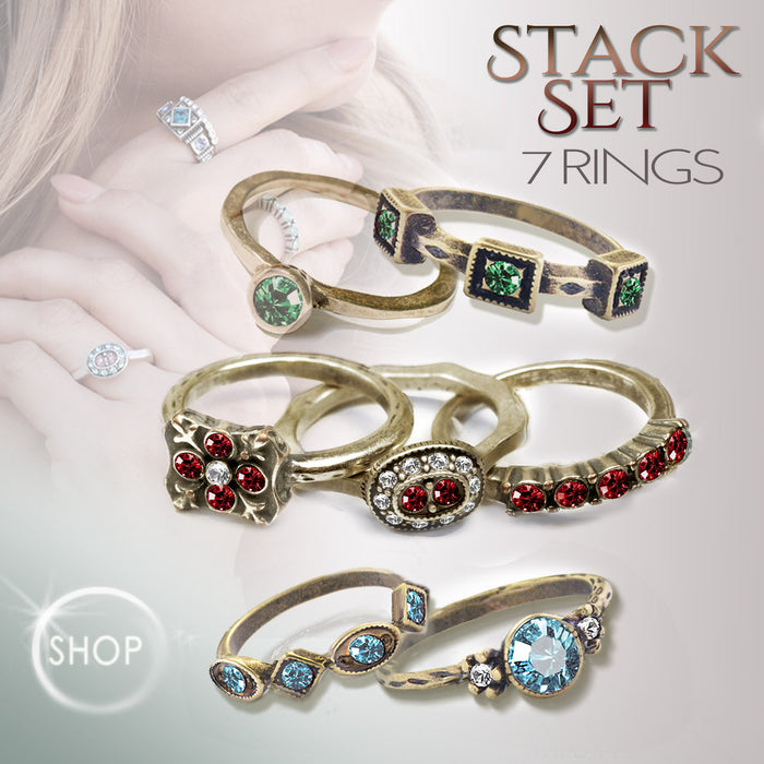 Set of 7 Antiquarian Stacking Rings