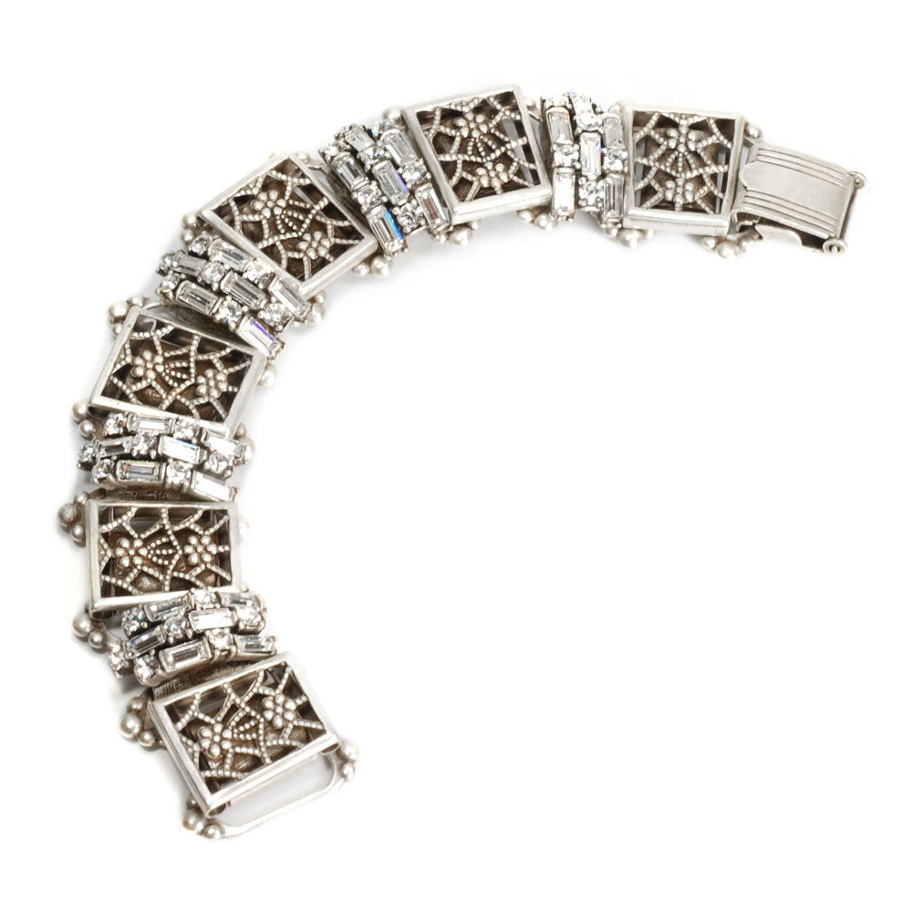 Art Deco Filigree Link Crystal Vintage Bracelet