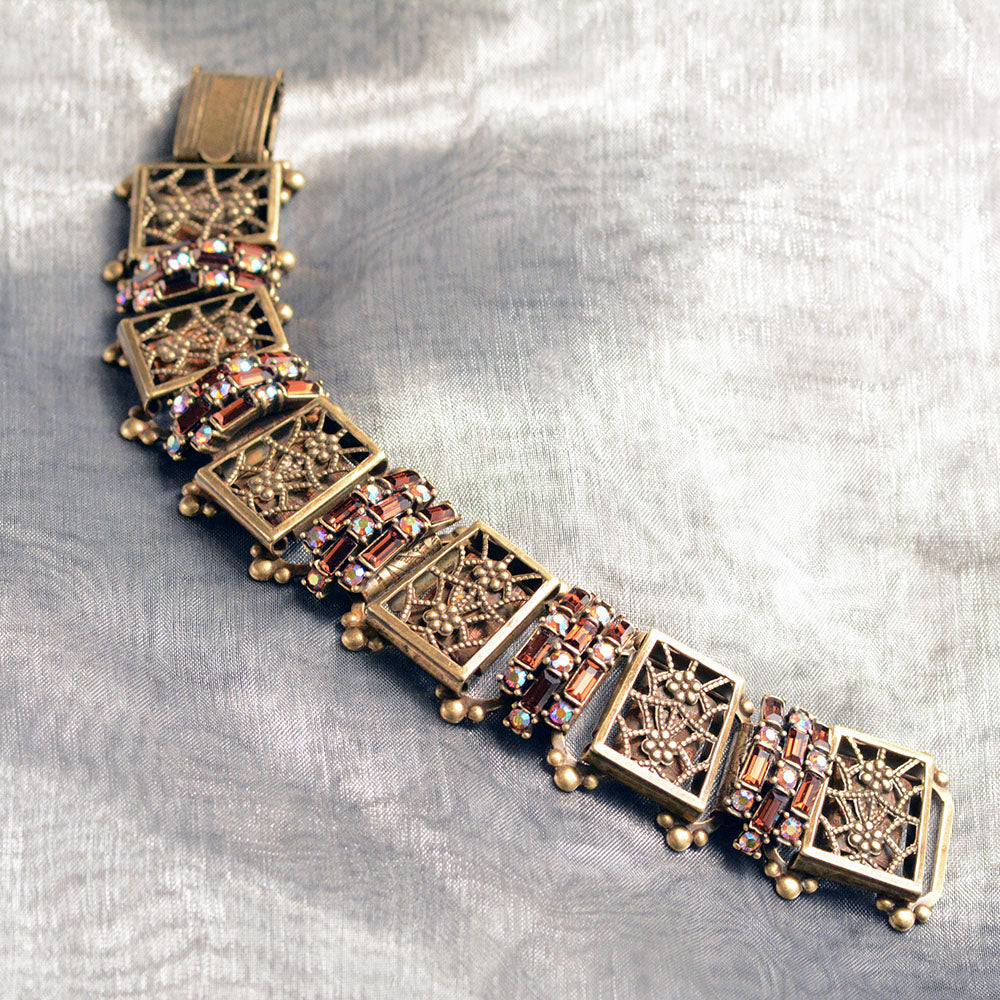Art Deco Filigree Link Crystal Vintage Bracelet BR1137