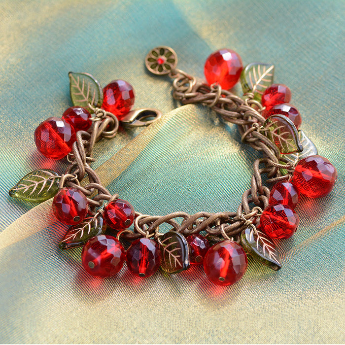 Retro Glass Cherries Statement Bracelet