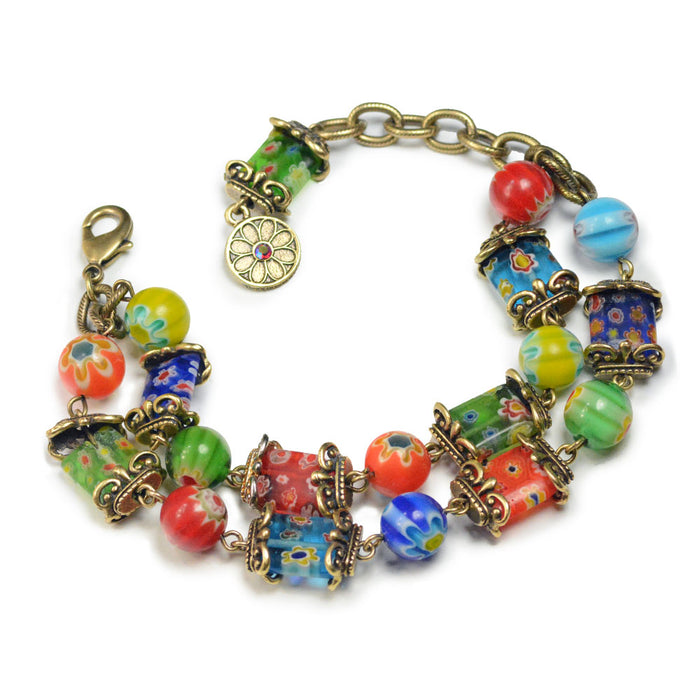 Millefiori Glass Rainbow Two Strand Bracelet BR223