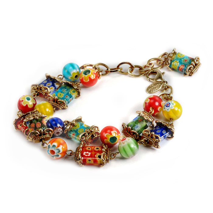 Millefiori Glass Rainbow Two Strand Bracelet BR223