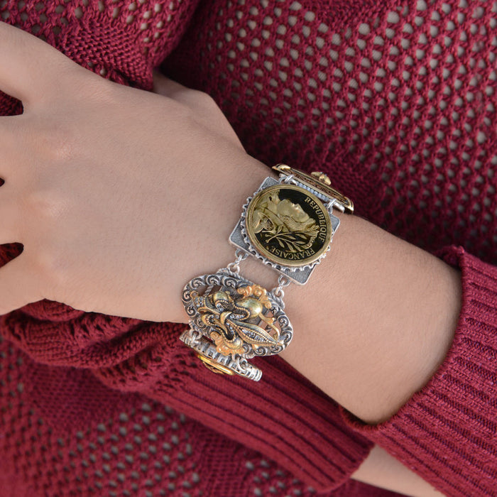 French Bronze & Silver Links Bracelet