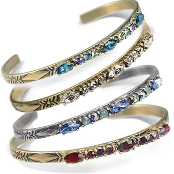 Crystal Bar Thin Cuff Stacking Bracelet