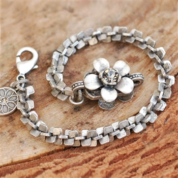 Silver Retro Serenity Flower Bracelet