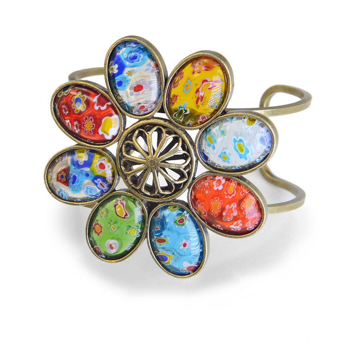 Millefiori Glass Candy Flower Cuff Bracelet BR524