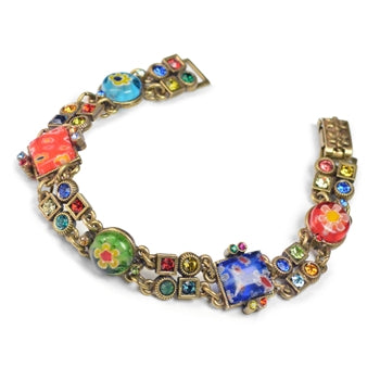 Millefiori Glass Geometric Link Bracelet BR527