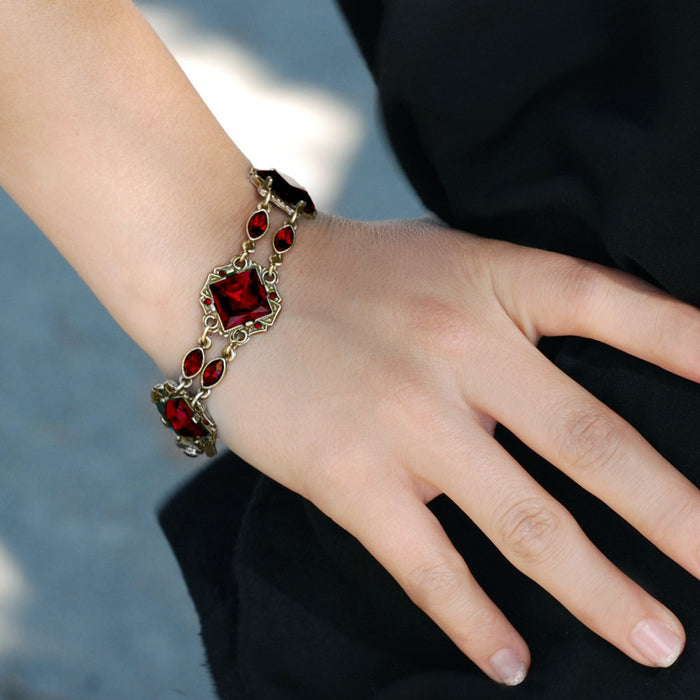 Art Deco Vintage Squares Bracelet BR540 - GA - Garnet