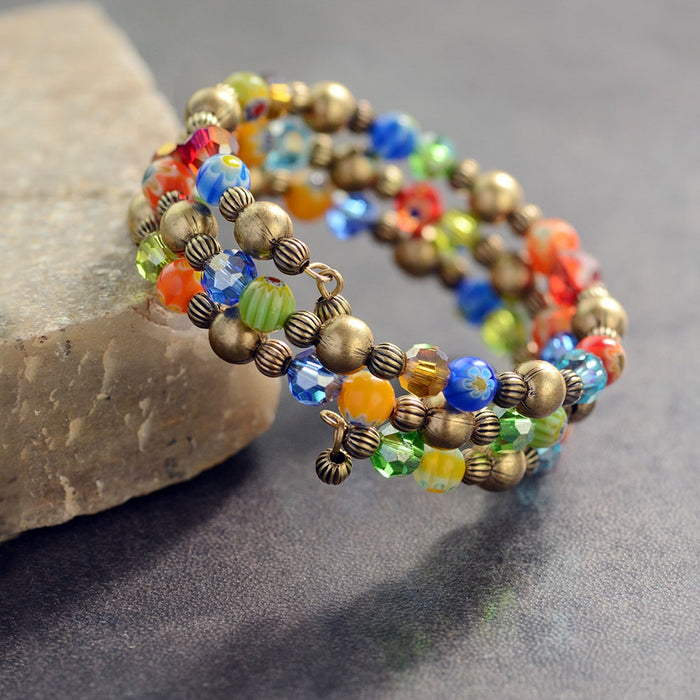 Millefiori Glass Candy Bead Wrap Bracelet BR561