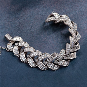 Art Deco Vee Baguette Crystal Wedding Bracelet