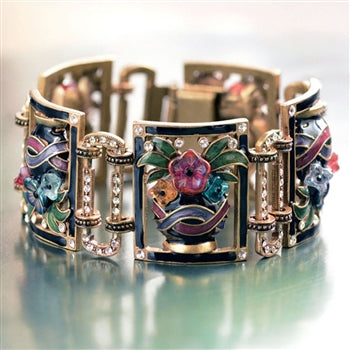 Art Deco Enamel Flower Vase Vintage Bracelet