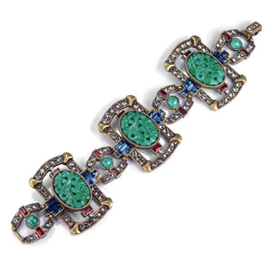 Art Deco Asian Vintage Jade Glass Bracelet BR9522
