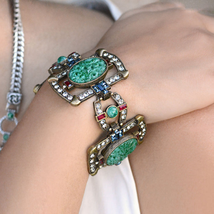 Art Deco Asian Vintage Jade Glass Bracelet BR9522