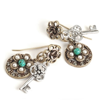 Flower & Key Earrings E1061