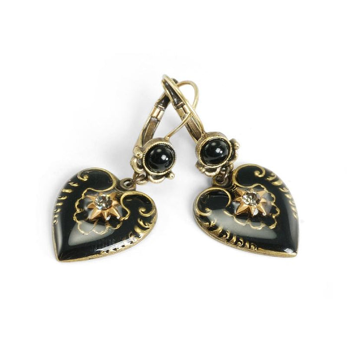 Black Enamel Hearts Earrings E1066 - Sweet Romance Wholesale